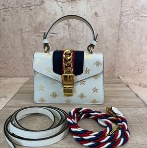 Gucci Sylvie White With Bees Mini Handbag 100% Authentic